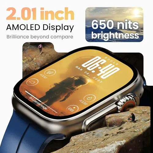 Boult Newly Launched Crown Pro Smart Watch 2.01'' AMOLED, BT Calling, Working Crown, AOD, Zinc Alloy Frame, 650 Nits Brightness, AI Voice Assistant, SpO2 Monitoring, 120  Sports Mode (Skyline Blue)