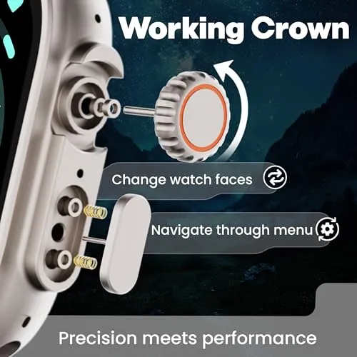 Boult Newly Launched Crown Pro Smart Watch 2.01'' AMOLED, BT Calling, Working Crown, AOD, Zinc Alloy Frame, 650 Nits Brightness, AI Voice Assistant, SpO2 Monitoring, 120  Sports Mode (Skyline Blue)