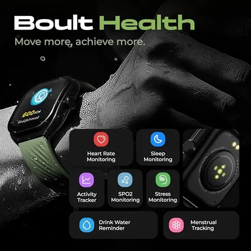 Boult Newly Launched Trail Smart Watch 2.01'' 3D Curved HD Display, Bluetooth Calling, Working Crown, 190 Watchfaces, 500 Nits Brightness, AI Voice Assistant, SpO2 Monitoring, 120  Sports Mode (Metal Black)