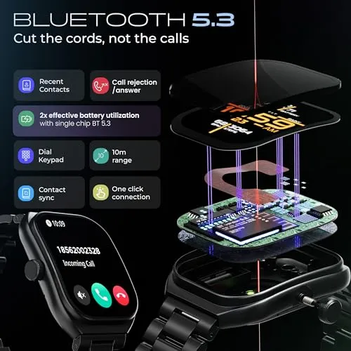 Boult Newly Launched Trail Smart Watch 2.01'' 3D Curved HD Display, Bluetooth Calling, Working Crown, 190 Watchfaces, 500 Nits Brightness, AI Voice Assistant, SpO2 Monitoring, 120  Sports Mode (Metal Black)