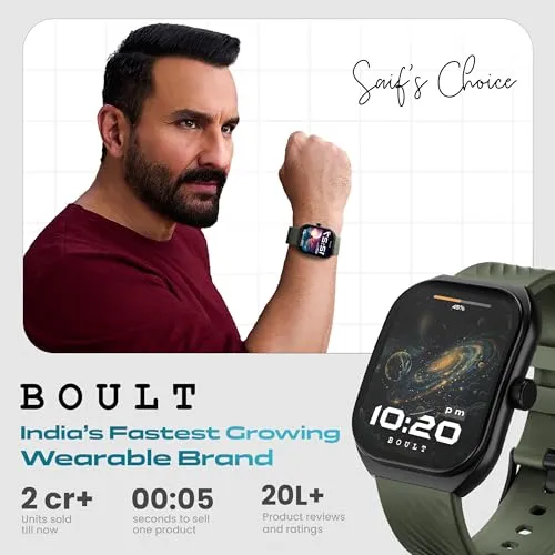 Boult Newly Launched Trail Smart Watch 2.01'' 3D Curved HD Display, BT Calling, Working Crown, 190 Watchfaces, 500 Nits Brightness, AI Voice Assistant, SpO2 Monitoring, 120  Sports Mode (Jade Green)