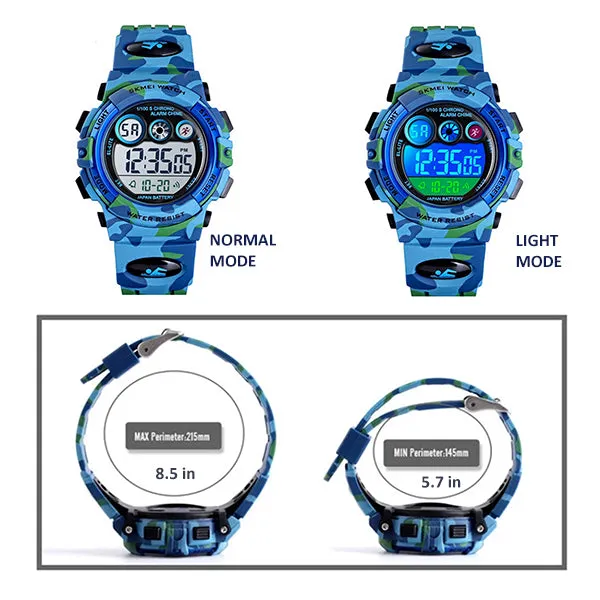 Boys Digital Military Sports Watch, 50M Water Resistant, 7 to 11 year olds, w Gift Box