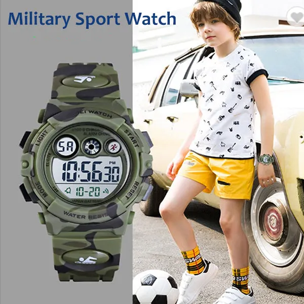 Boys Digital Military Sports Watch, 50M Water Resistant, 7 to 11 year olds, w Gift Box