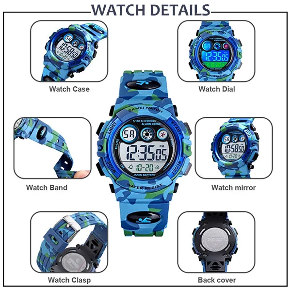 Boys Digital Military Sports Watch, 50M Water Resistant, 7 to 11 year olds, w Gift Box