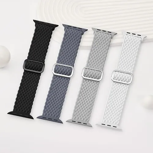 Braided Stretchy Solo Loop Compatible for Apple Watch Band 38mm 40mm 41mm 42mm 44mm 45mm 49mm for Women Men, Nylon Elastic Straps Wristbands for iWatch Series 9 8 7 6 SE 5 4 3 2 1 Ultra Ultra 2