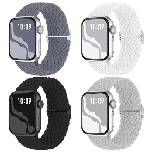 Braided Stretchy Solo Loop Compatible for Apple Watch Band 38mm 40mm 41mm 42mm 44mm 45mm 49mm for Women Men, Nylon Elastic Straps Wristbands for iWatch Series 9 8 7 6 SE 5 4 3 2 1 Ultra Ultra 2