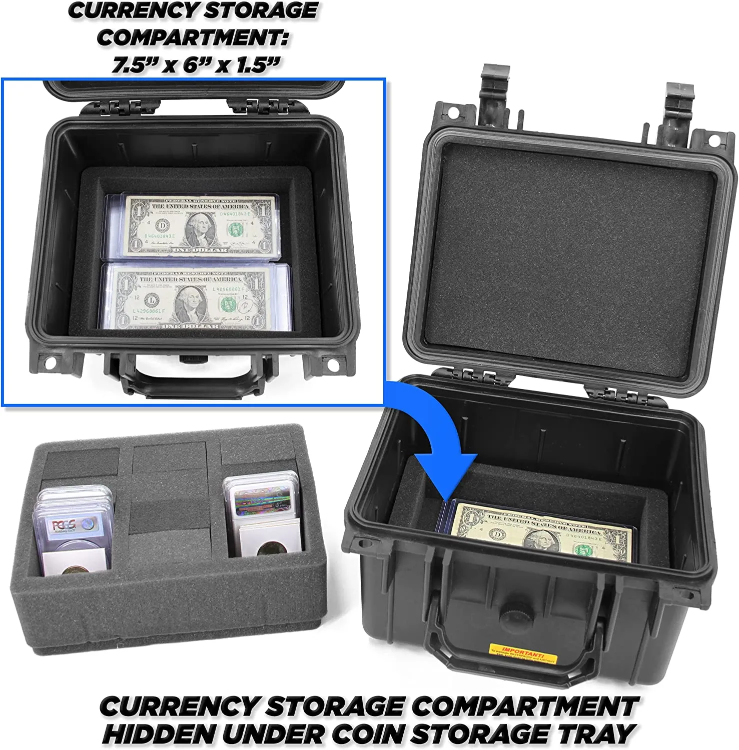 CASEMATIX Graded Coin Case for 50 PCGS or NGC Graded Coins, Custom Waterproof Coin Box with Coin Holders for Collectors - Case Only