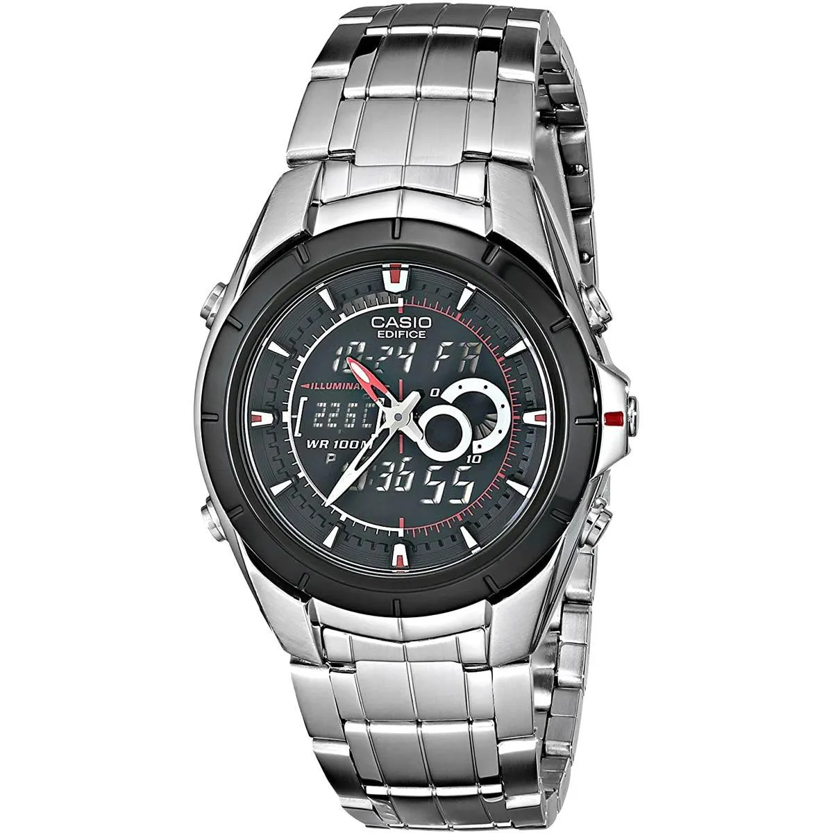 Casio Men's Quartz Watch - Edifice Analog-Digital Dial Silver Bracelet | EFA119BK-1A