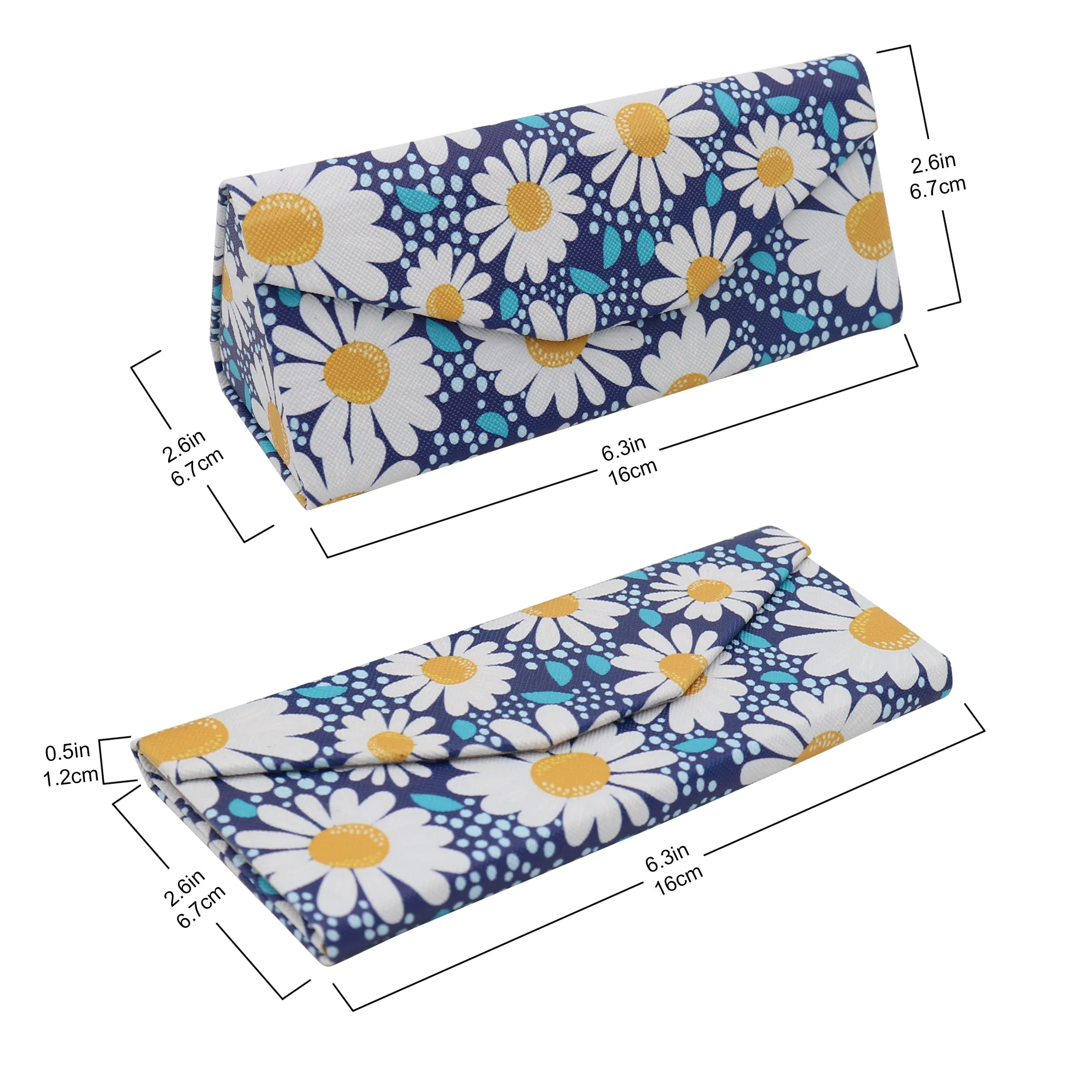 Chamomile Flower Eyewear Glasses Case - Eco Leather Magnetic Folding Hard Case for Sunglasses, Eyeglasses, Reading Glasses