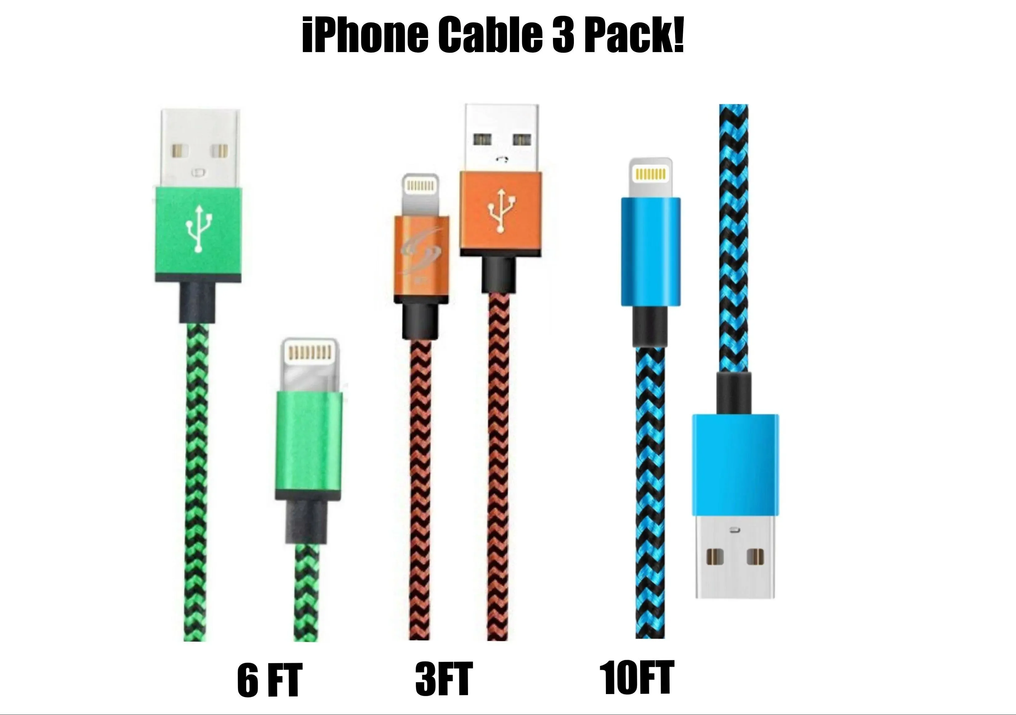 Charger Compatible for Iphone Cable Bundle 3 Pack (3 Sizes)