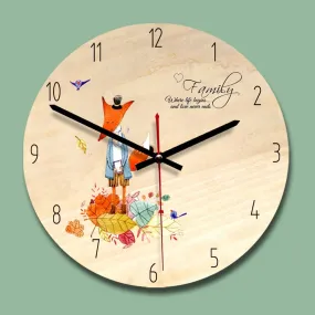 Children Fox Cartoon Creative Living Room Home Decor Silent Wooden Wall Clocks Round Silent Modern Handing Clock