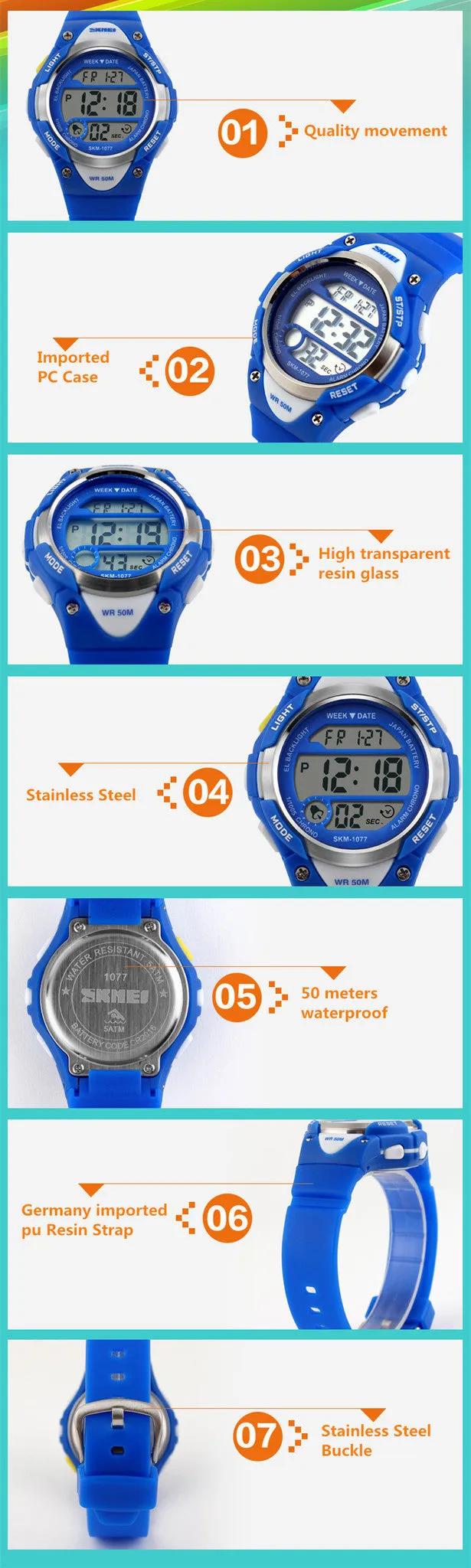 Children Watch Outdoor Sports Kids Boy Girls LED Digital Alarm Stopwatch Waterproof Wristwatch Children's Dress Watches