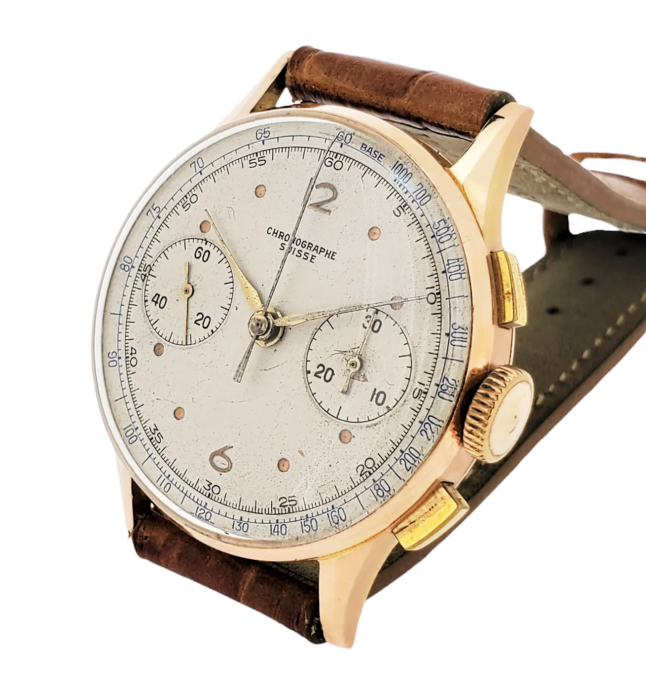 Chronographe Swisse Vintage Chronograph, made in 18K Rose gold , Circa 1950's