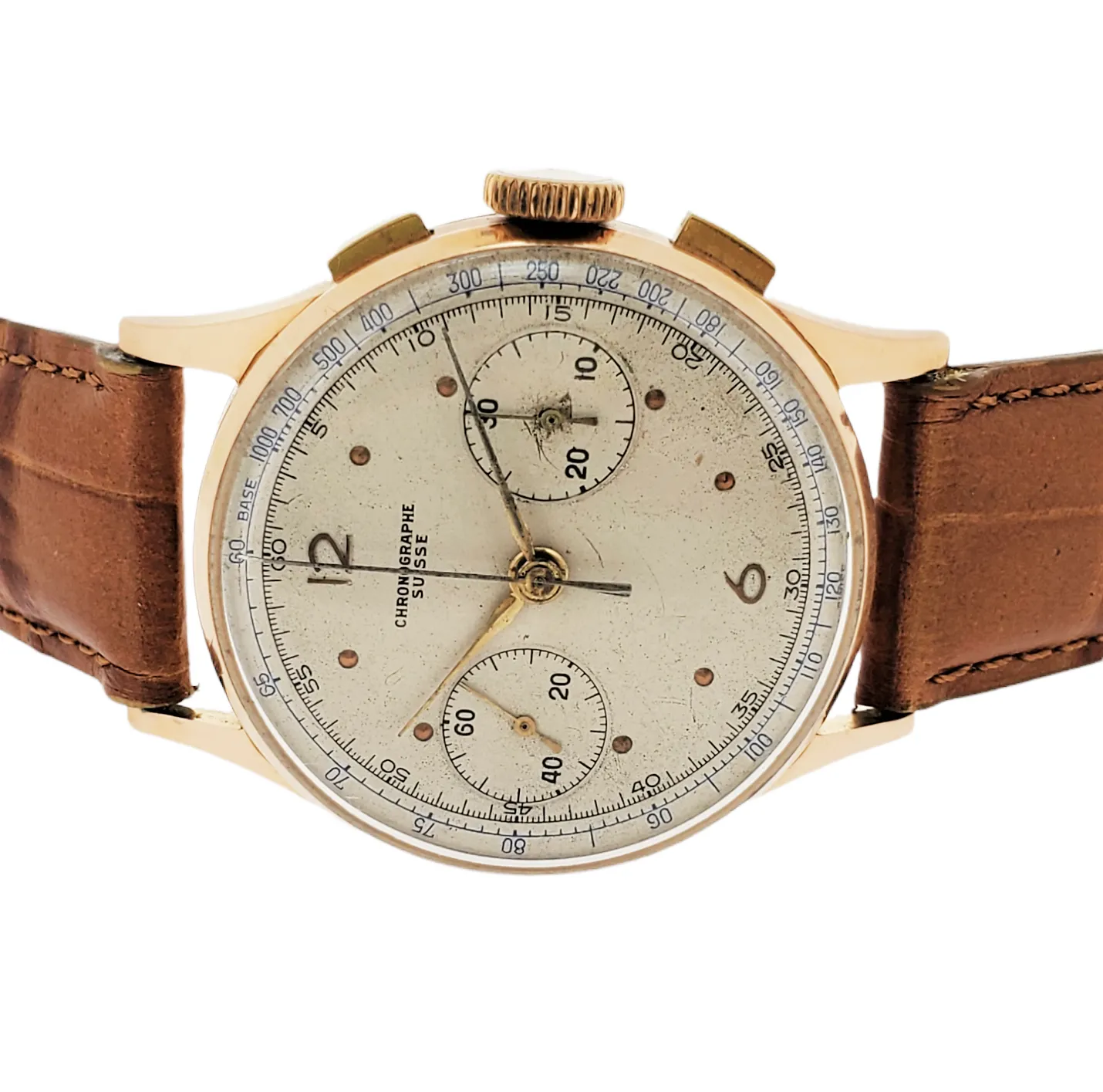 Chronographe Swisse Vintage Chronograph, made in 18K Rose gold , Circa 1950's