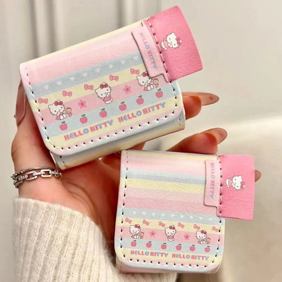 Colorful Striped Kitty AirPods Earphone Leather Case