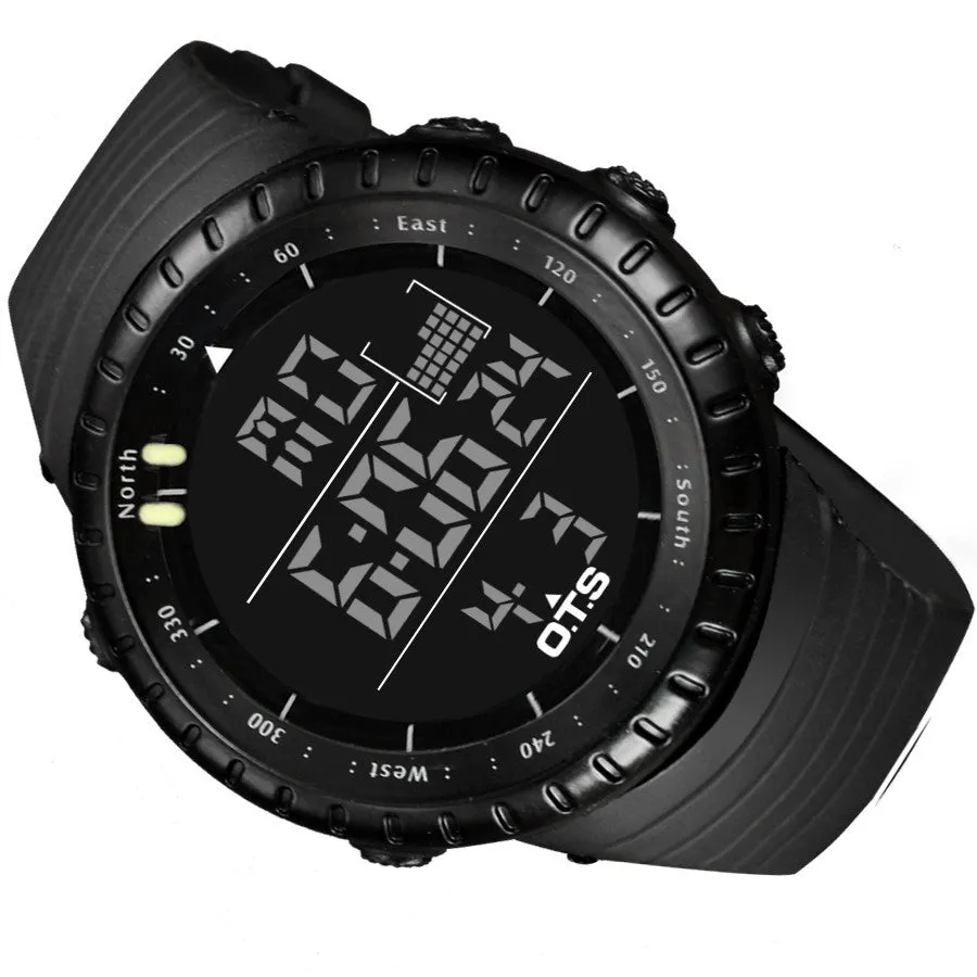 Cool Black Mens Fashion Large Face LED Digital Swimming Climbing Outdoor Man Sports Watches