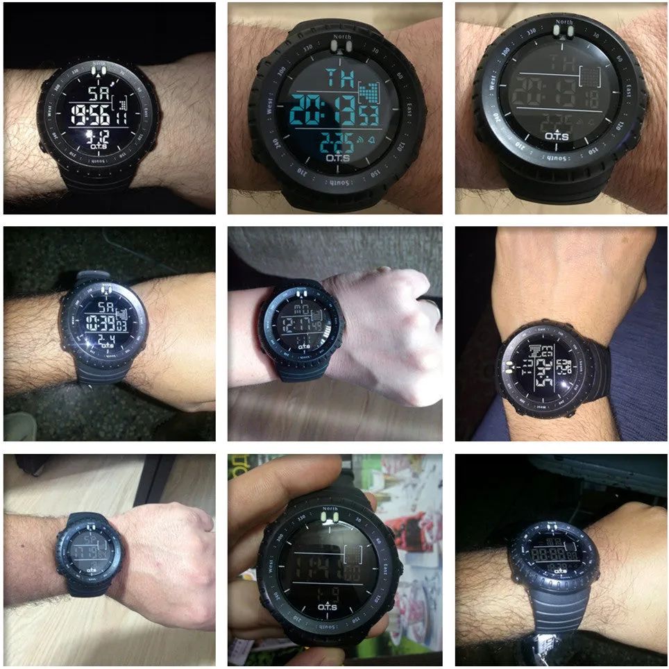 Cool Black Mens Fashion Large Face LED Digital Swimming Climbing Outdoor Man Sports Watches