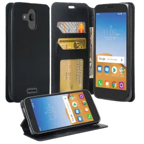 Coverlab Phone Cases for Alcatel Verso / Alcatel Tetra / Alcatel Raven LTE A574BL / Alcatel U50 5044S/ idealXCITE / CameoX 5044R Case [Kickstand] Leather Wallet Case Protective Pouch - Black