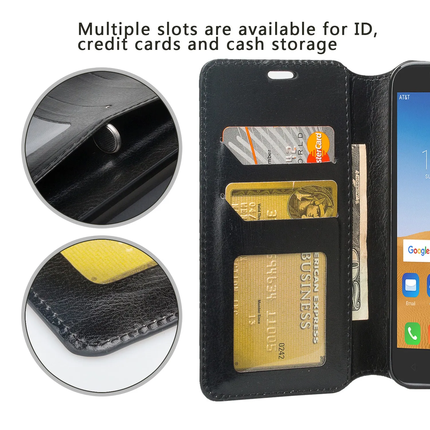 Coverlab Phone Cases for Alcatel Verso / Alcatel Tetra / Alcatel Raven LTE A574BL / Alcatel U50 5044S/ idealXCITE / CameoX 5044R Case [Kickstand] Leather Wallet Case Protective Pouch - Black