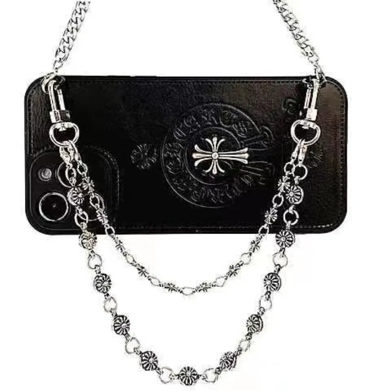 Cross Gothicism Style PU Leather Chrome Phone Case For iPhone