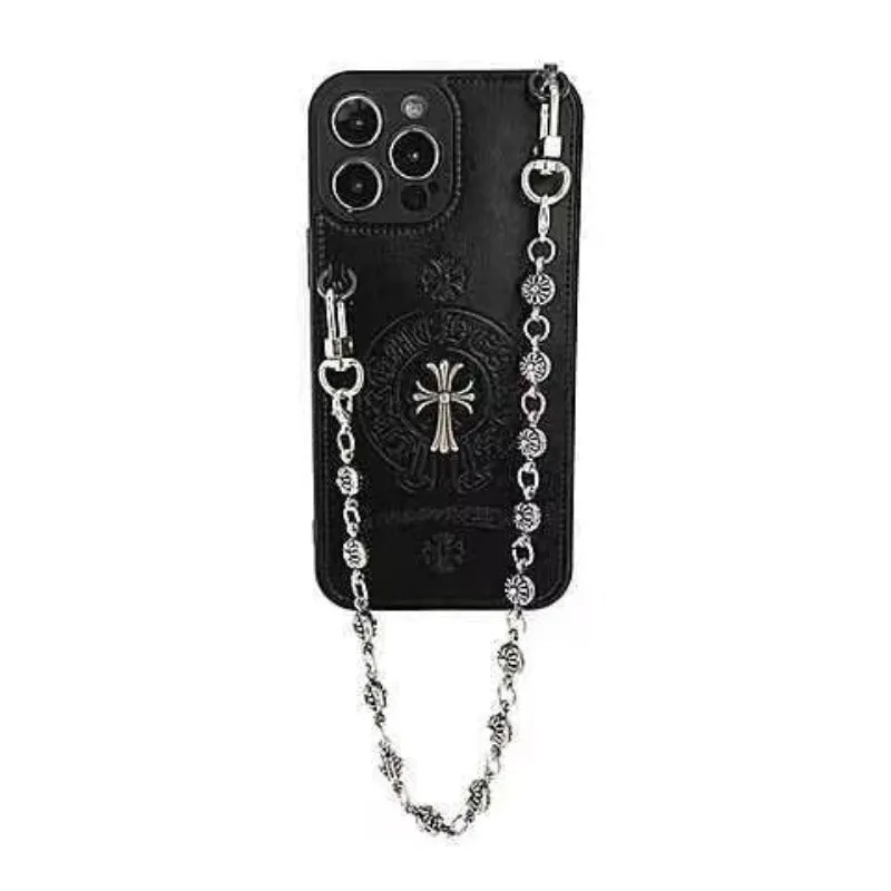 Cross Gothicism Style PU Leather Chrome Phone Case For iPhone