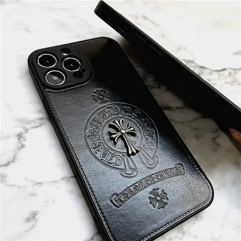 Cross Gothicism Style PU Leather Chrome Phone Case For iPhone