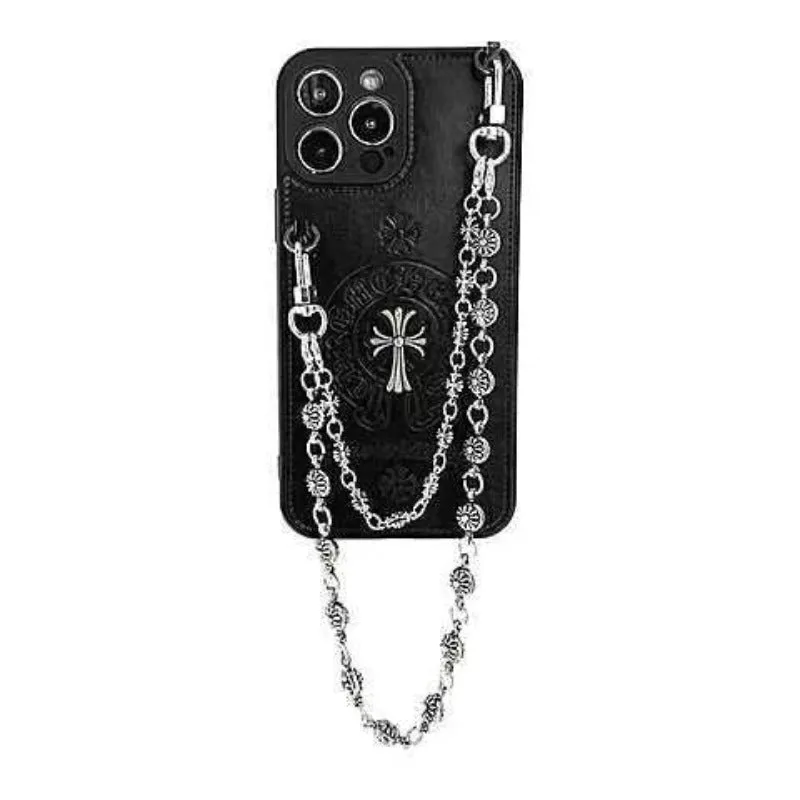 Cross Gothicism Style PU Leather Chrome Phone Case For iPhone