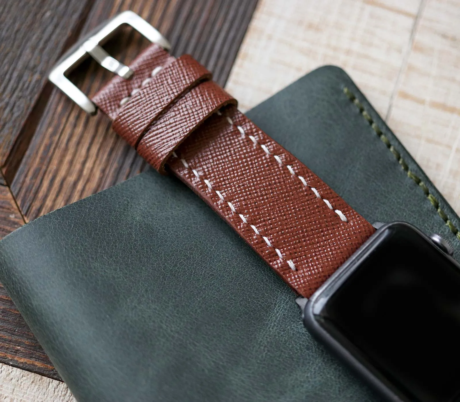 Custom Made Apple Watch Strap - Chocolate Saffiano