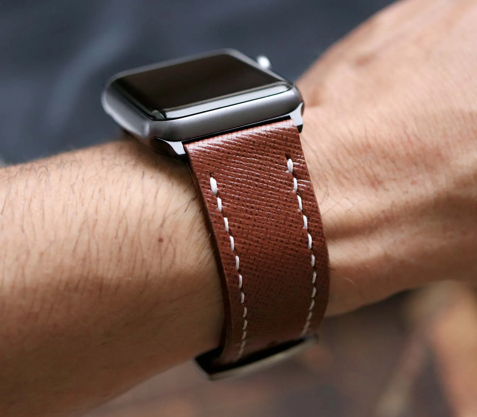 Custom Made Apple Watch Strap - Chocolate Saffiano