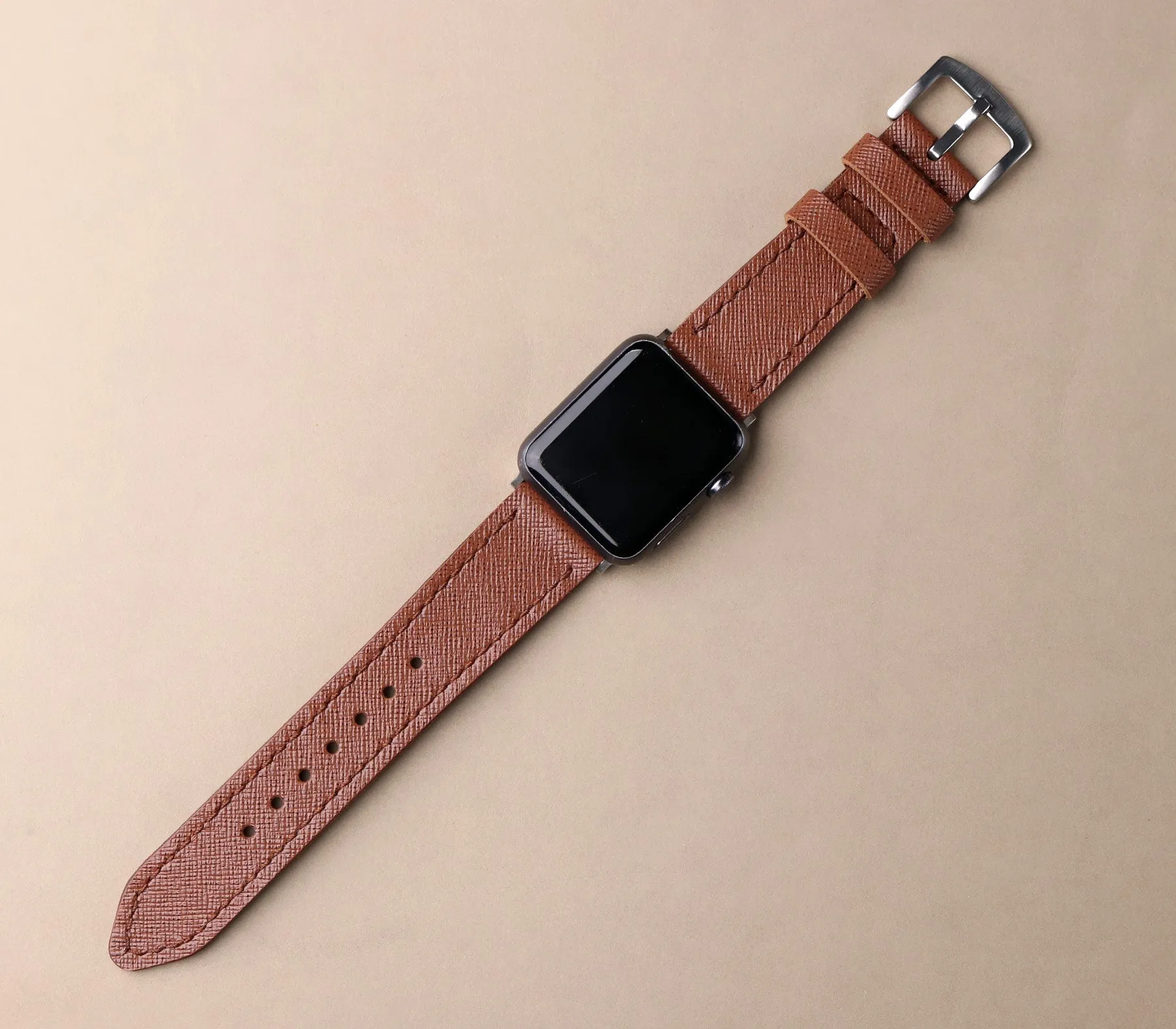 Custom Made Apple Watch Strap - Chocolate Saffiano