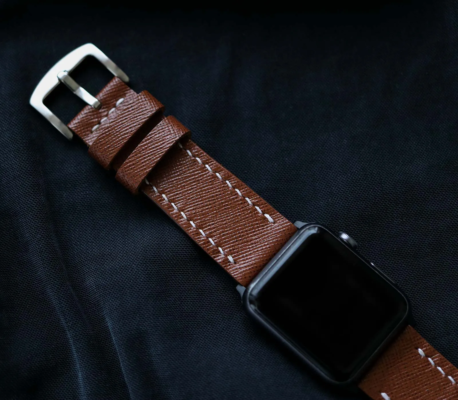 Custom Made Apple Watch Strap - Chocolate Saffiano