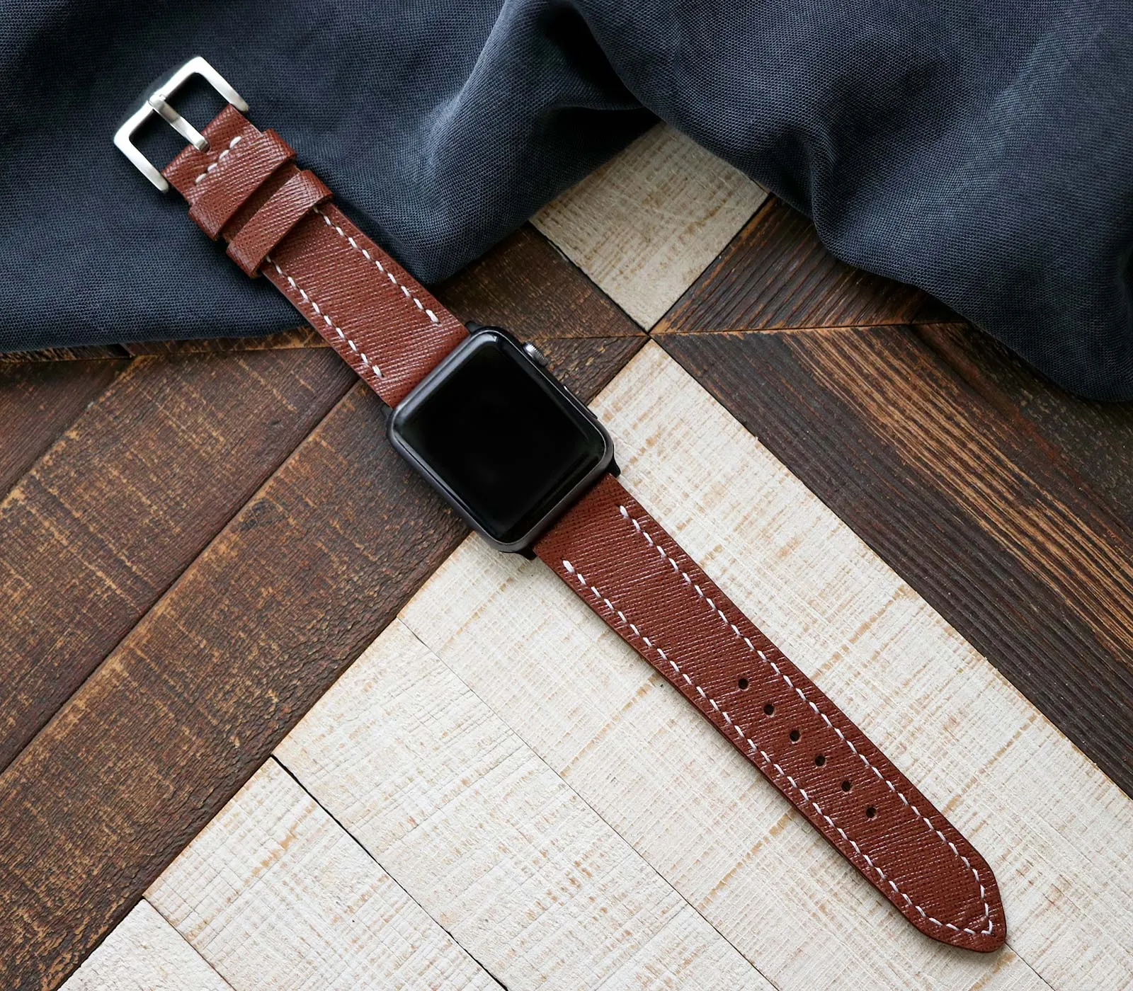 Custom Made Apple Watch Strap - Chocolate Saffiano