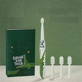 Cute Cartoon Printed Electric Toothbrushes for Kids Modes with 2 Min Smart Timer (Green Crocodile)