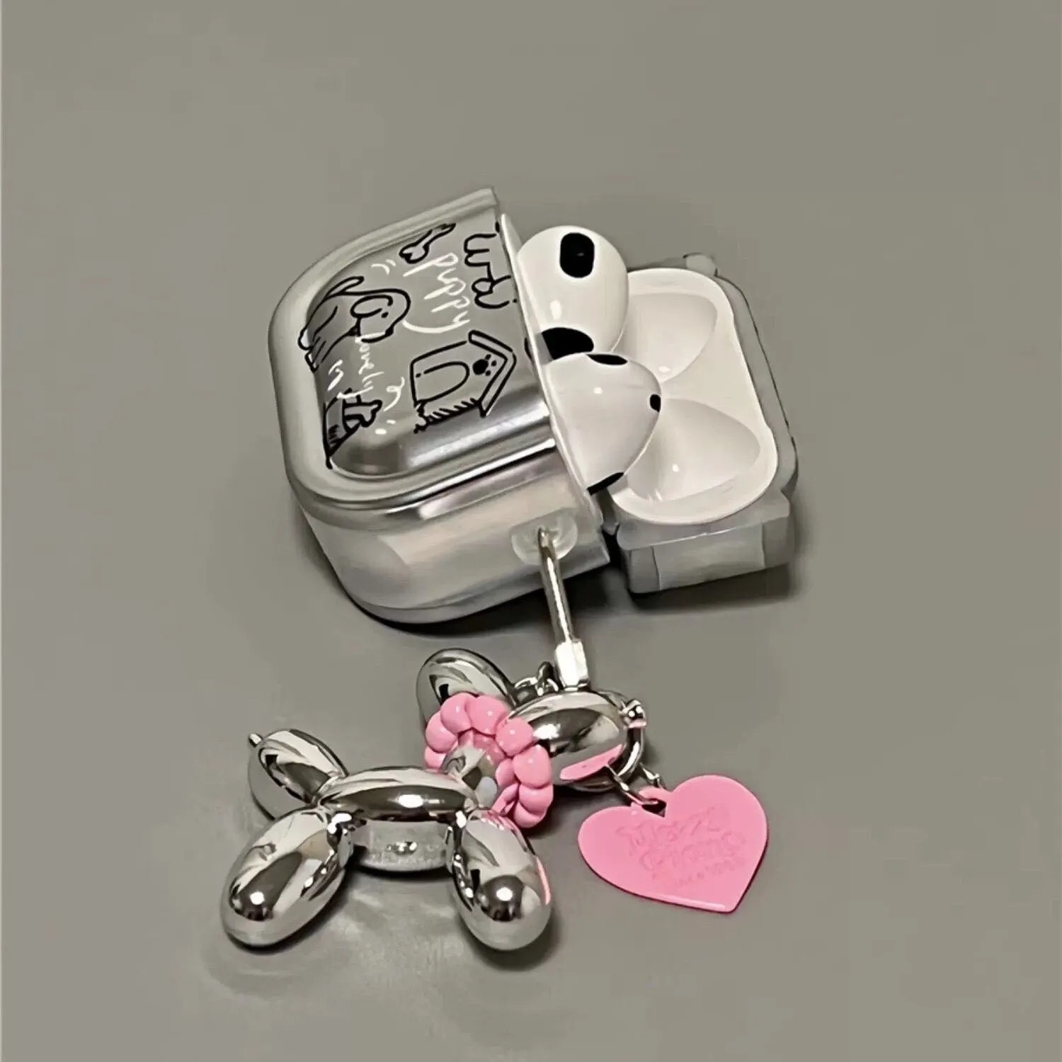 Cute Electroplated Silver Protective Cover AirPods Case   Silver Toy Carabiner for AirPods 1 2 3 Pro 2 Generation Shockproof AirPods Case