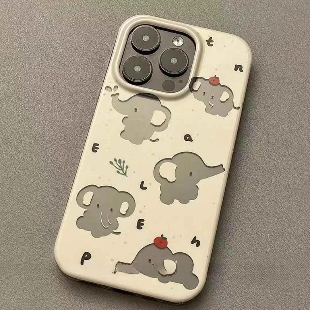 Cute Phone Cases For iPhone 15 Pro Max, 14, 13, 12, and 11 - Cartoon Hollow Out Elephant - TSP265