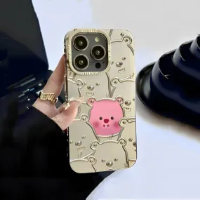 Cute Pink 3D Piggies Eletectroplated Silver Matte Design Protective Shockproof Phone Case   Cute Pig Charm for iPhone 11 12 13 14 15 Pro Max