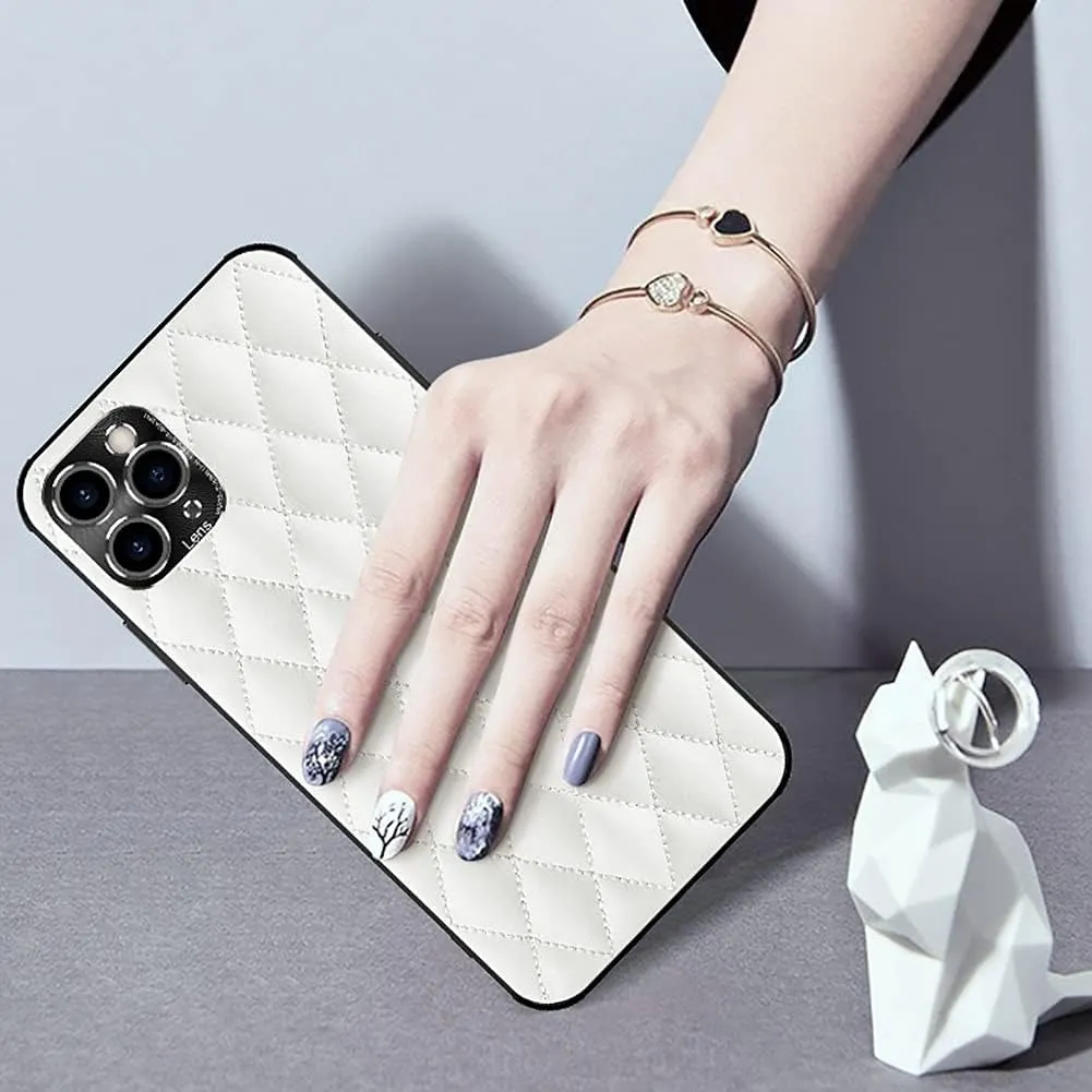 Diamond-Shaped Leather Phone Case With Metal Lens Protection Cover For iPhone