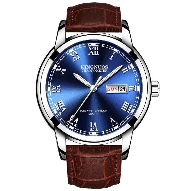 Dual Calendar Stainless Steel Belt Business Watch with Cross-border Shipping