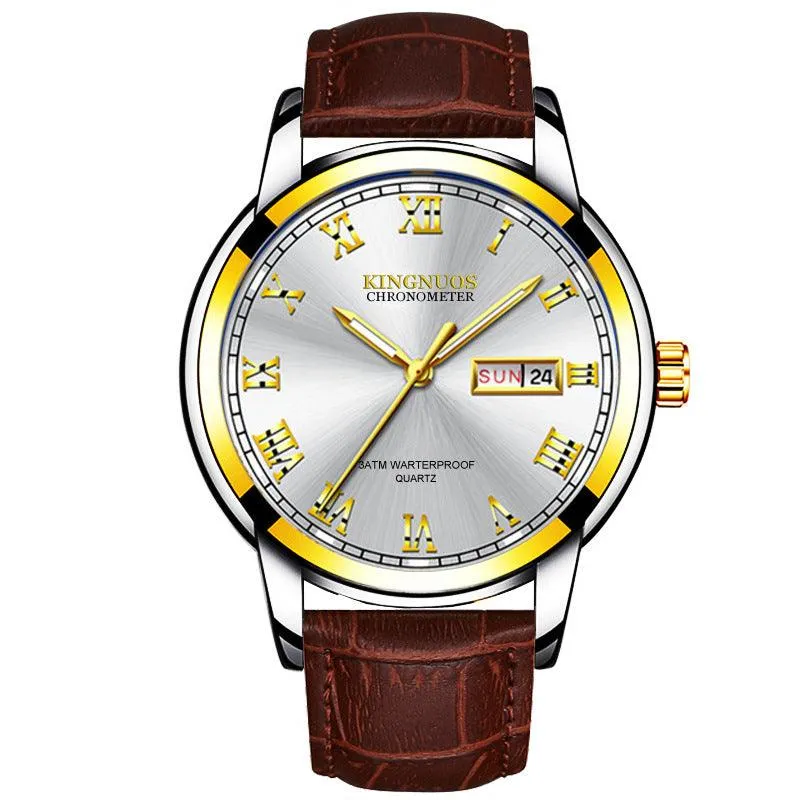 Dual Calendar Stainless Steel Belt Business Watch with Cross-border Shipping