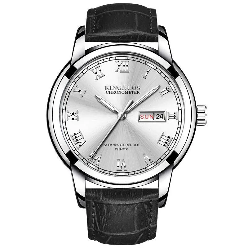 Dual Calendar Stainless Steel Belt Business Watch with Cross-border Shipping