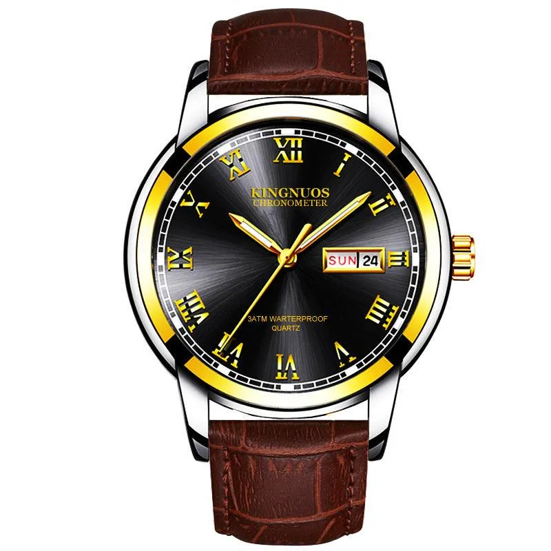 Dual Calendar Stainless Steel Belt Business Watch with Cross-border Shipping