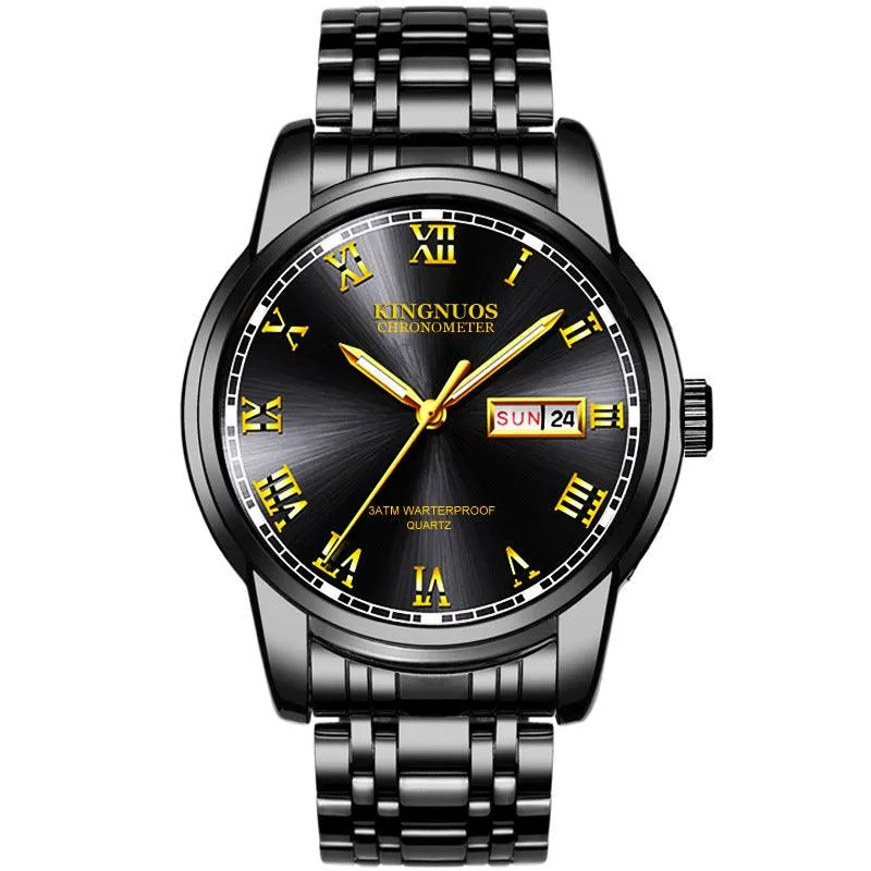 Dual Calendar Stainless Steel Belt Business Watch with Cross-border Shipping