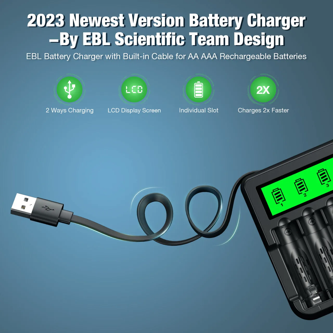 EBL LCD Smart Battery Charger and Rechargeable AA Batteries