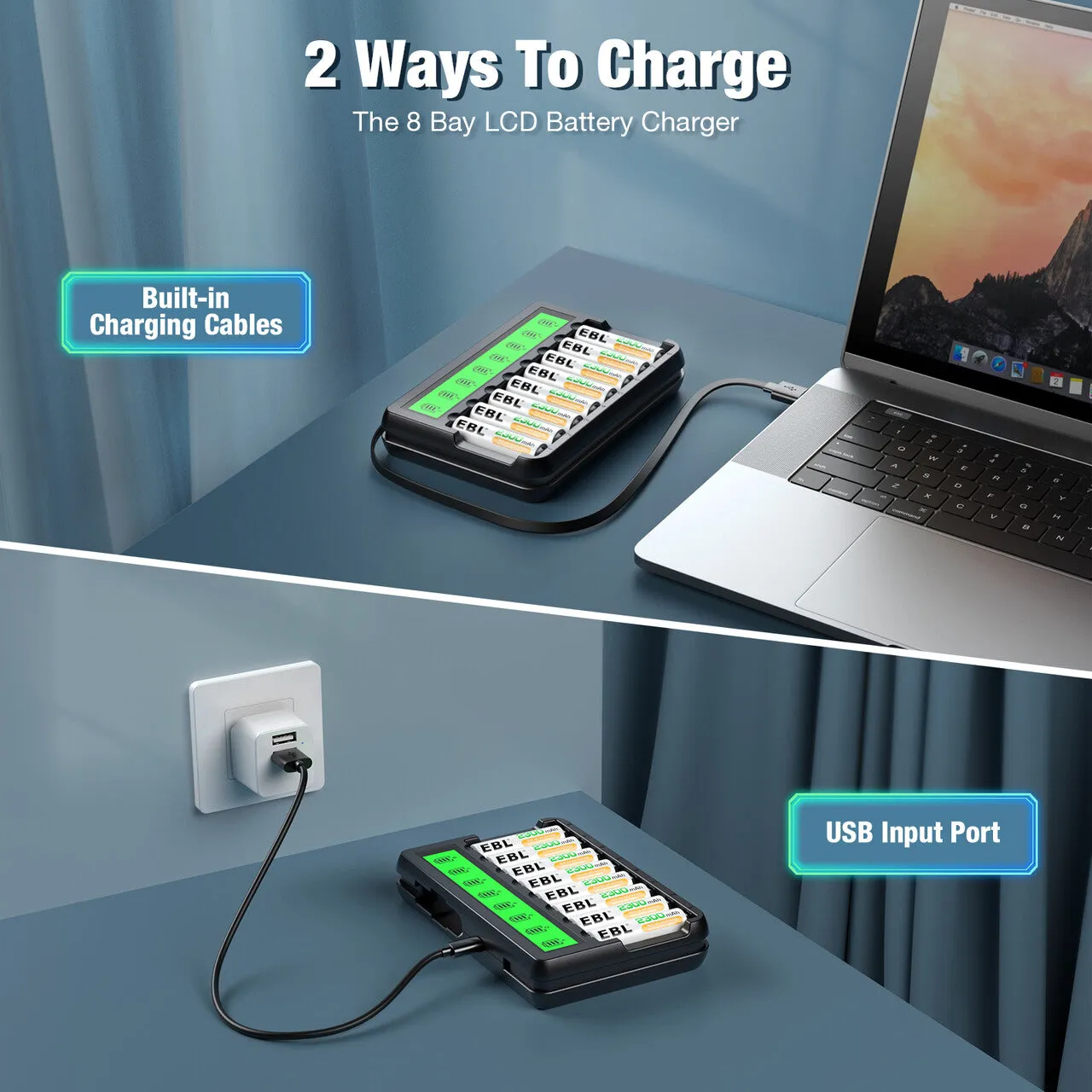 EBL LCD Smart Battery Charger and Rechargeable AA Batteries