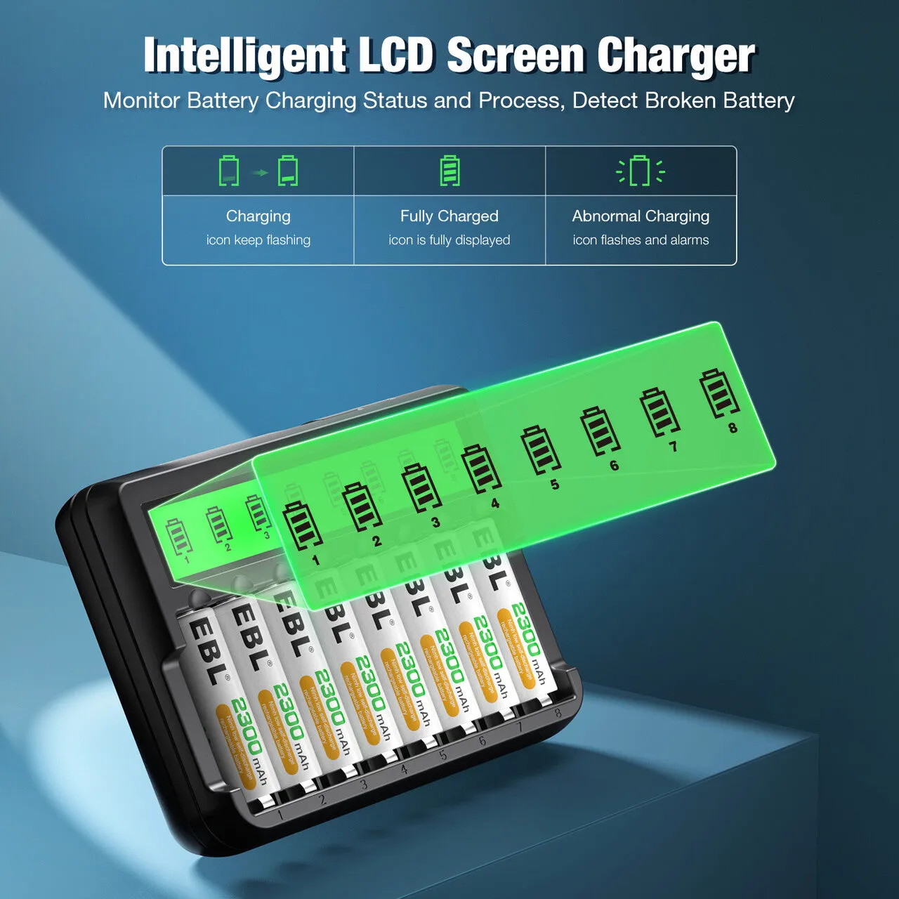 EBL LCD Smart Battery Charger and Rechargeable AA Batteries