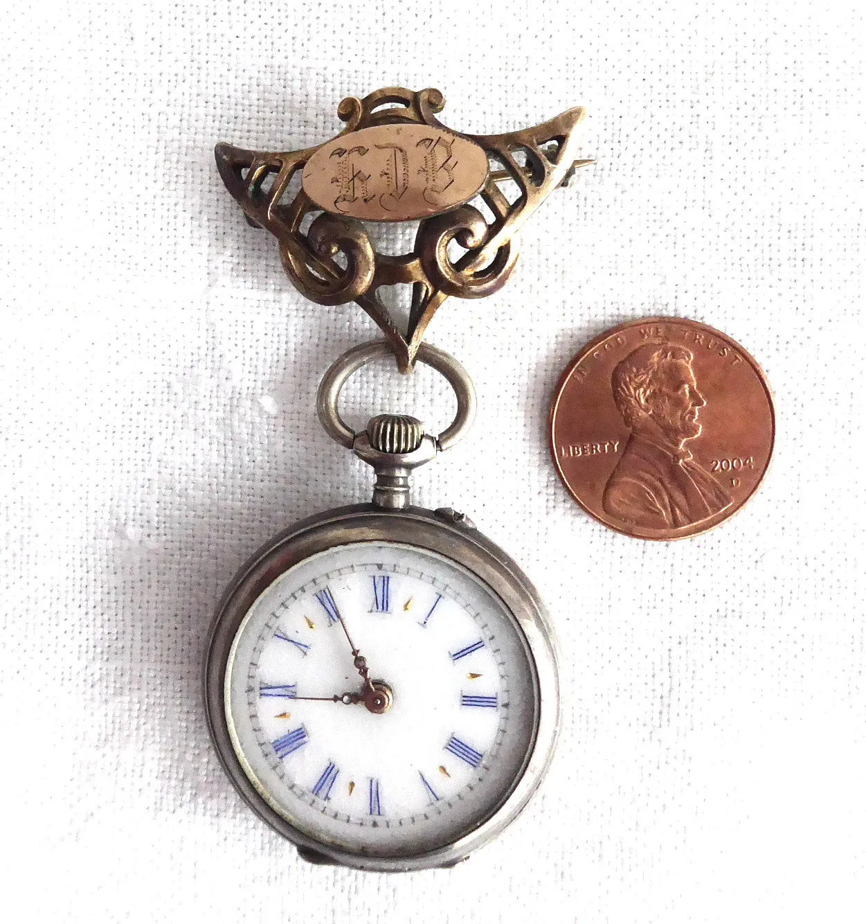 Edwardian Ladies Pocket Watch Chatelaine Enamel 800 Swiss Not Running Gorgeous