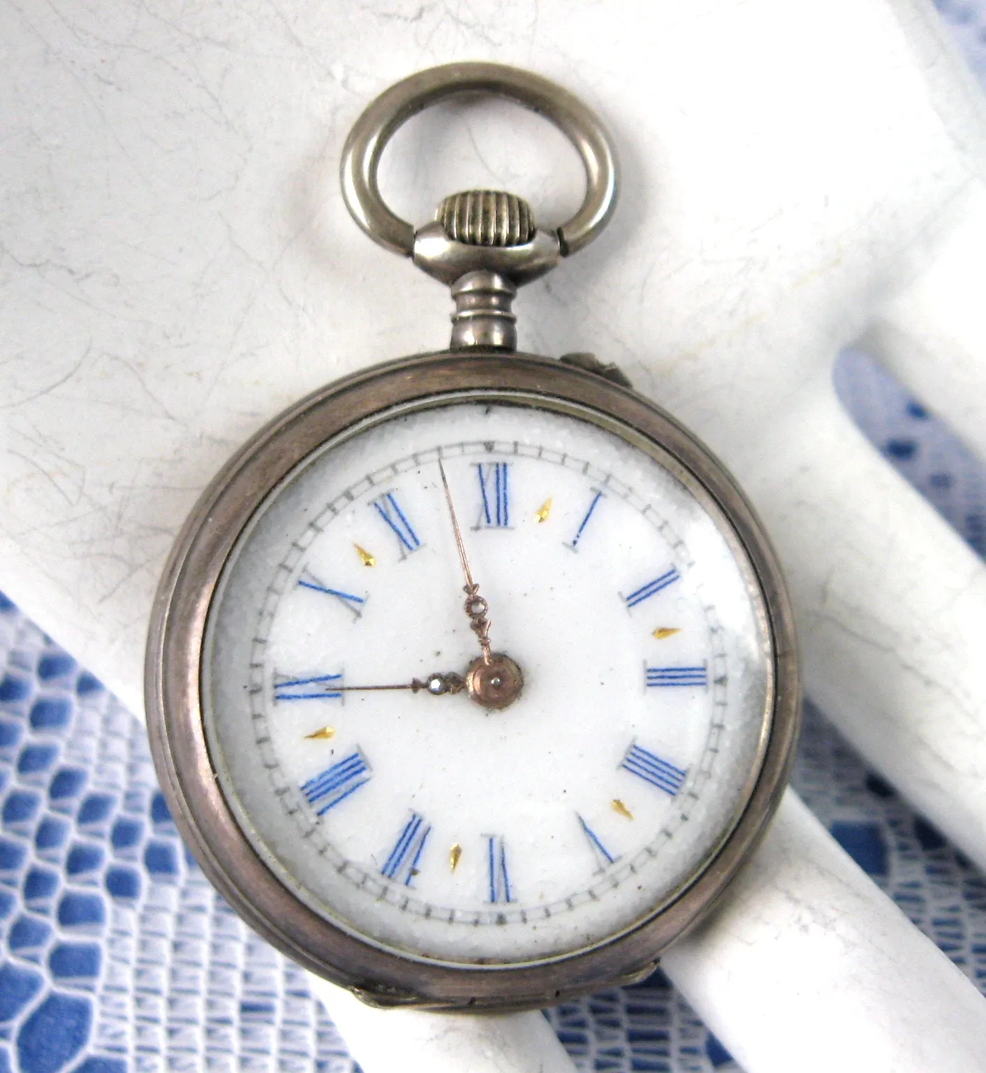 Edwardian Ladies Pocket Watch Chatelaine Enamel 800 Swiss Not Running Gorgeous