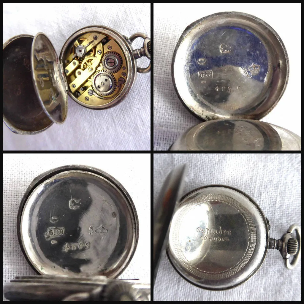 Edwardian Ladies Pocket Watch Chatelaine Enamel 800 Swiss Not Running Gorgeous