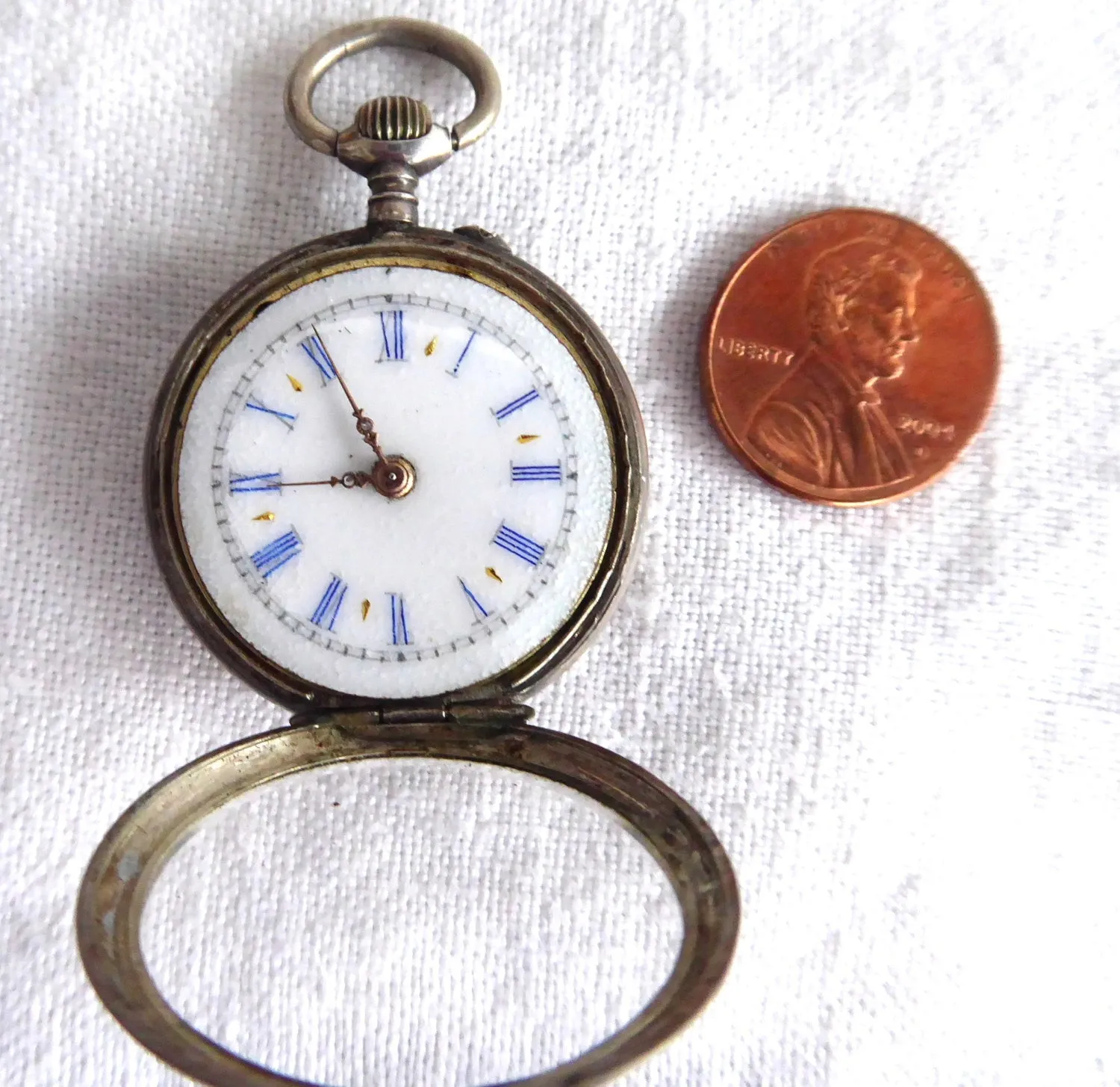 Edwardian Ladies Pocket Watch Chatelaine Enamel 800 Swiss Not Running Gorgeous