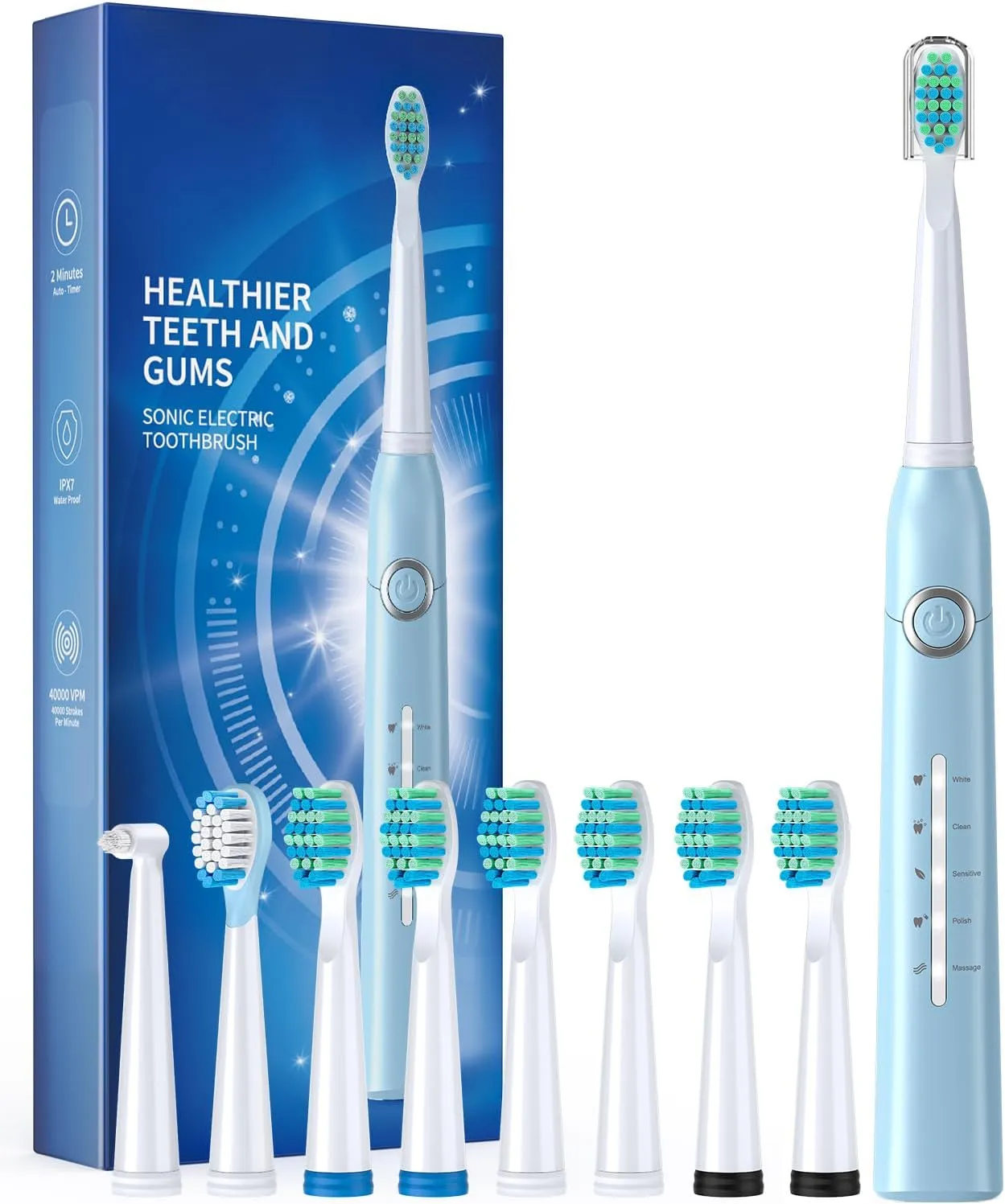 Electric Toothbrush, Sonic Toothbrushes with 8 Brush Heads 40000 VPM 5 Modes, Sonic Toothbrushes Fast Charge 4 Hours Last 30 Days, Rechargeable Electric Toothbrush for Adult